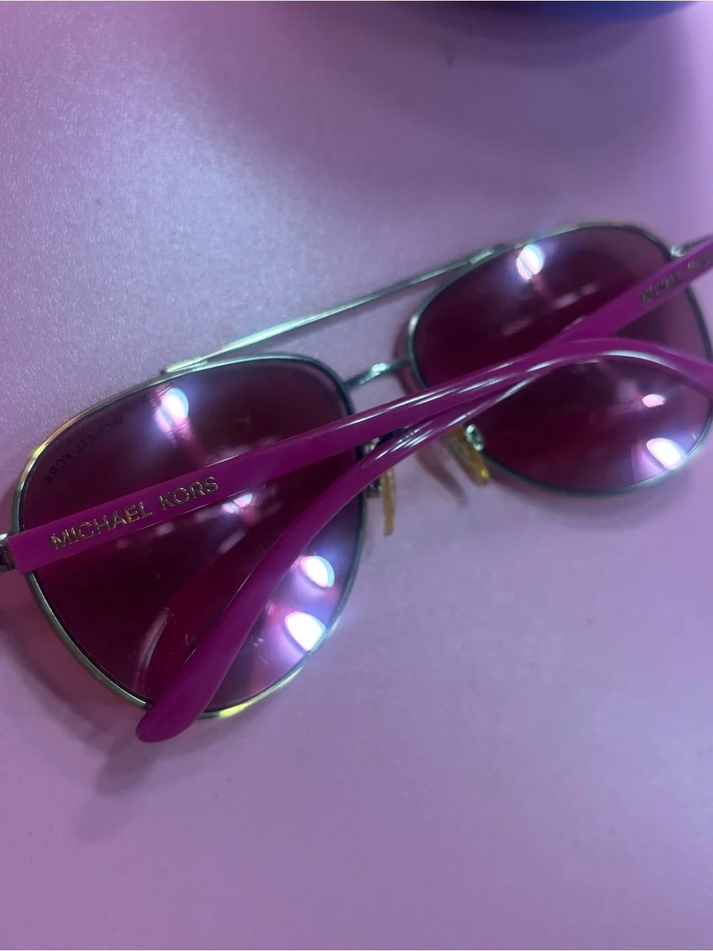 Michael Kors Pink-Tinted Gold Aviator Sunglasses